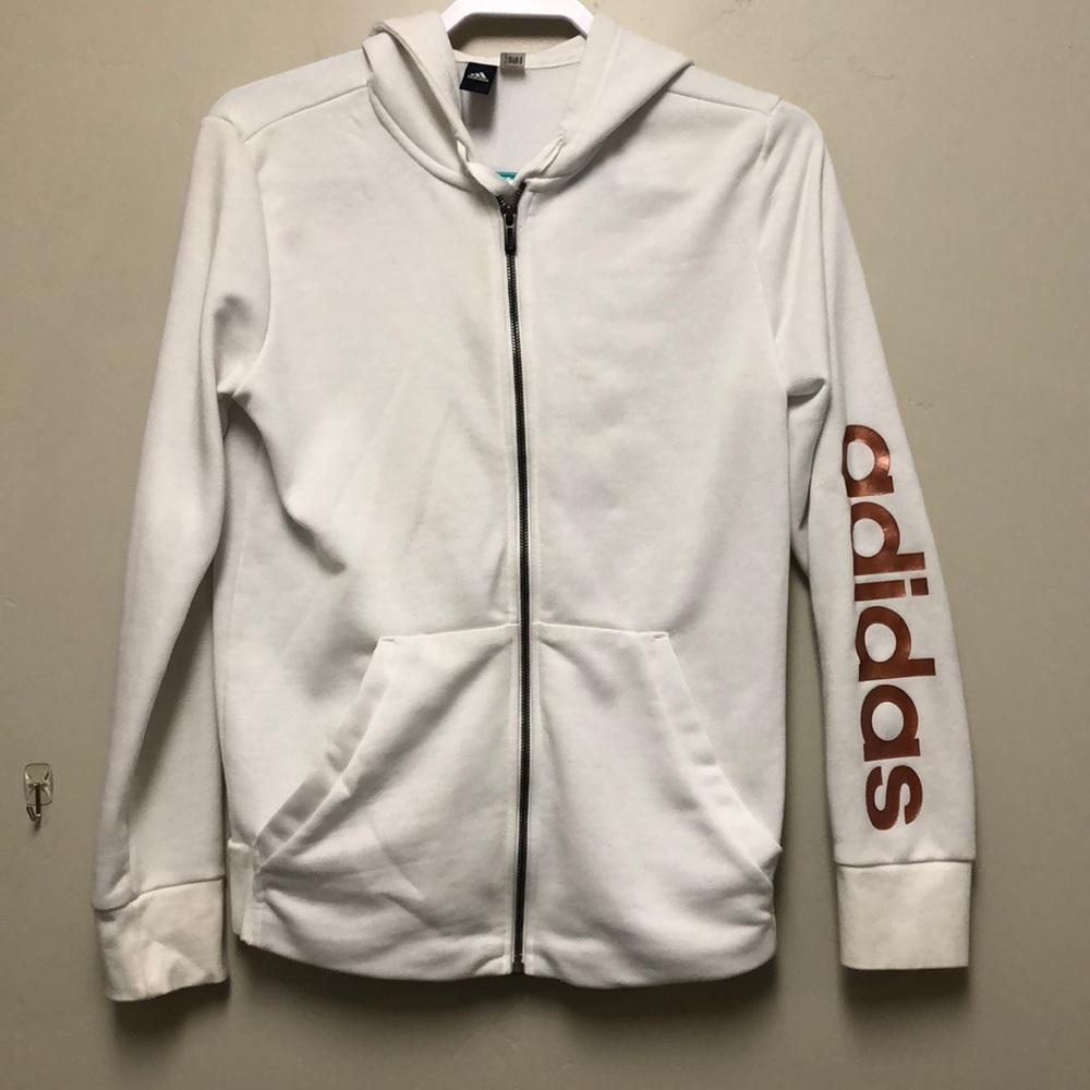 Medium Adidas sweatshirt. White w/ Rose gold logo